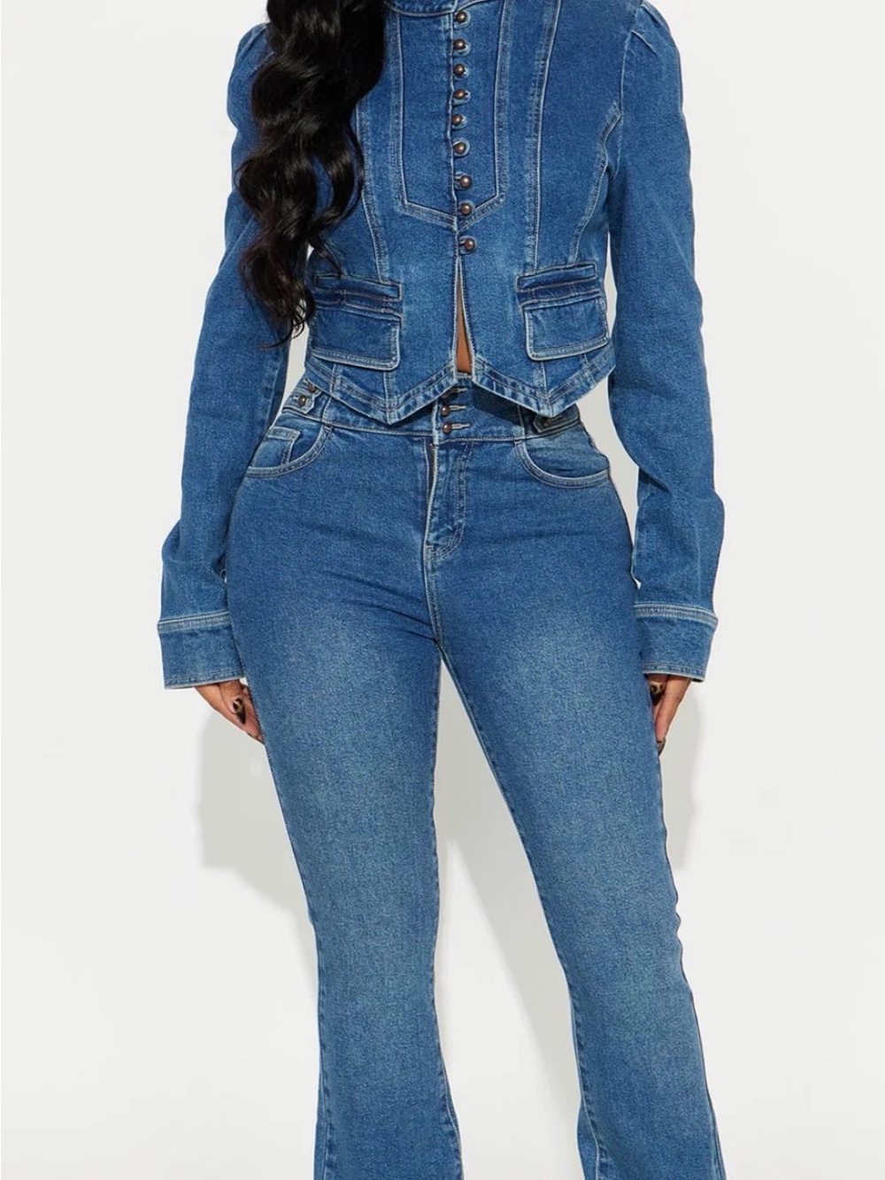 Fashion Nova High-Rise Blue Denim Jeans - Set